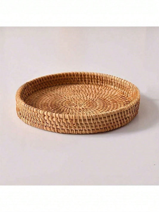 1pc Japanese Style Handmade Woven Storage Basket, Plain Color Rattan Woven Basket Ideal For Home, Living Room, Restaurant And Outdoor Picnic