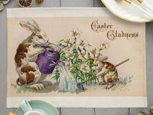 2024 Easter Day Decoration Cartoon Chicken Egg Placemat Europe Farmhouse Bunny Rabbit Linen Dining Table Mats Party Coaster Pad