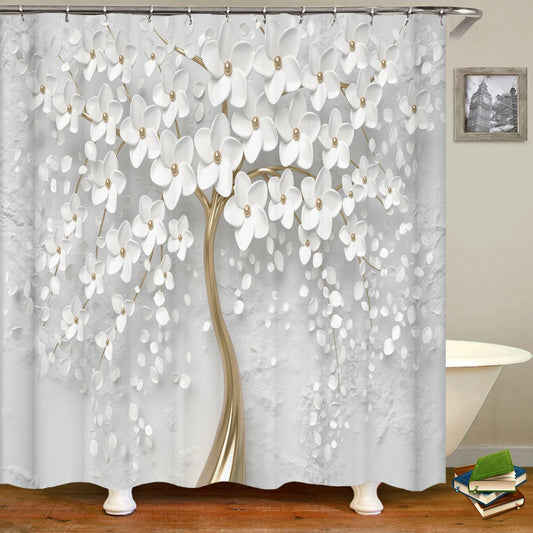 3D Beautiful Flower Tree Printed Bathroom Curtain Polyester Waterproof With Hooks Home Decoration Shower Curtain Bathroom Screen