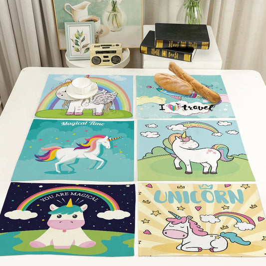 45x32cm Cartoon Pink Table Mat Unicorn Individual Placemats Coasters Set Pad On The Table Cup Pad Place Mats For Dining Table