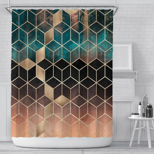 200x180cm 3D Geometric Marble Printing Bathroom Shower Curtain Polyester Waterproof Home Decoration Bathroom Curtain With Hook