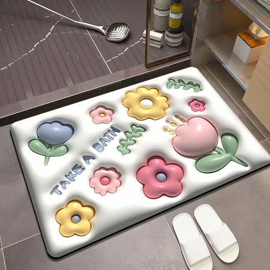 3D Cartoon Dilate Floret Diatom Carpet Toilet Door Entrance Bathroom Absorbent Anti-slip Soft Diatom Mud Floor Mat